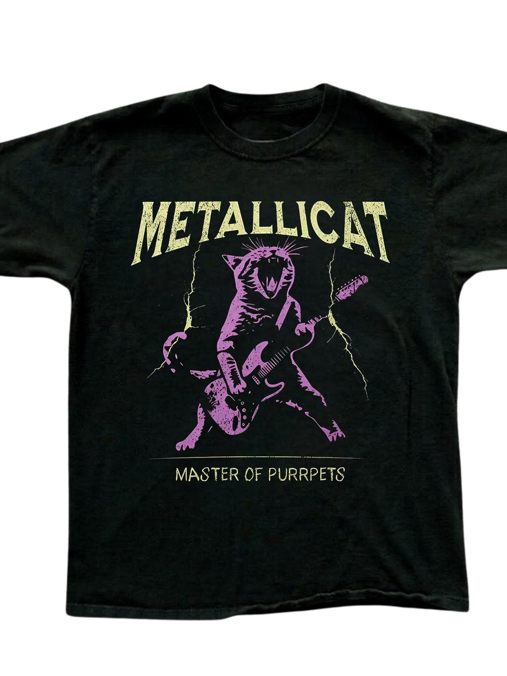 Gildan Black METALLICAT Graphic Tee with Purple & Yellow Print, Gift For Her,Him